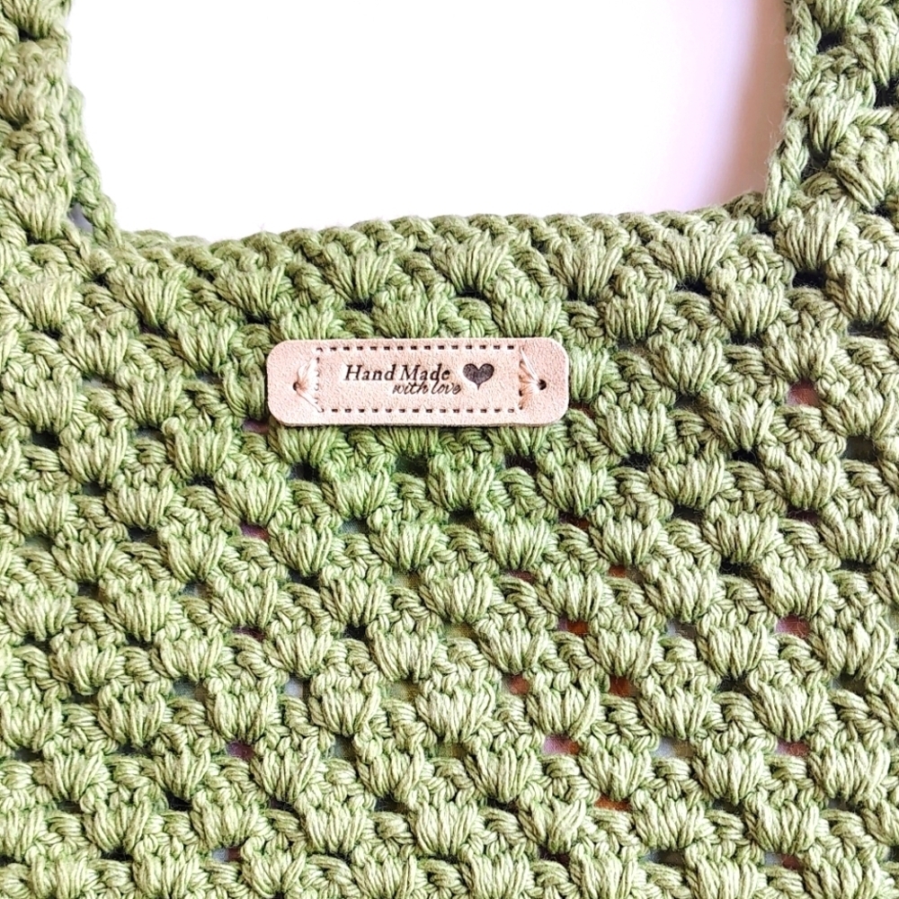 NWOT Handmade Tote Shoulder Bag Boho Chic Crochet Olive Green, Lightweight. - Picture 10 of 16